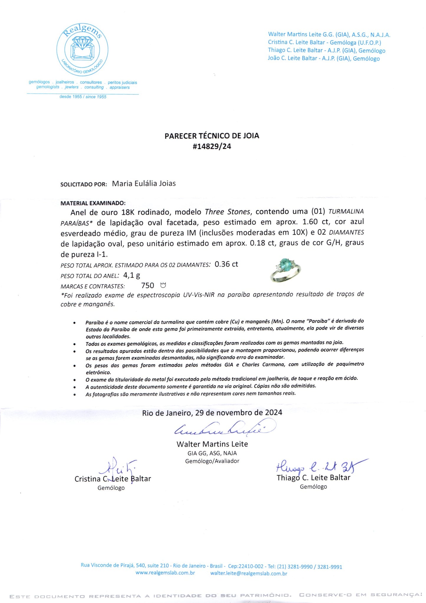 Anel de Turmalina Paraíba 155 | Turmalina Paraíba e Diamantes