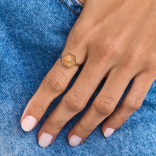 Anel Linea | Ágata, Brilhante e Ouro Champanhe