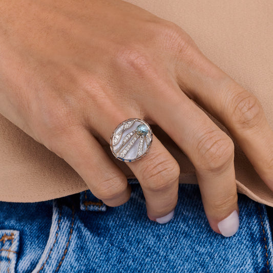 Anel Marine | Madrepérolas, Água-Marinha e Brilhantes