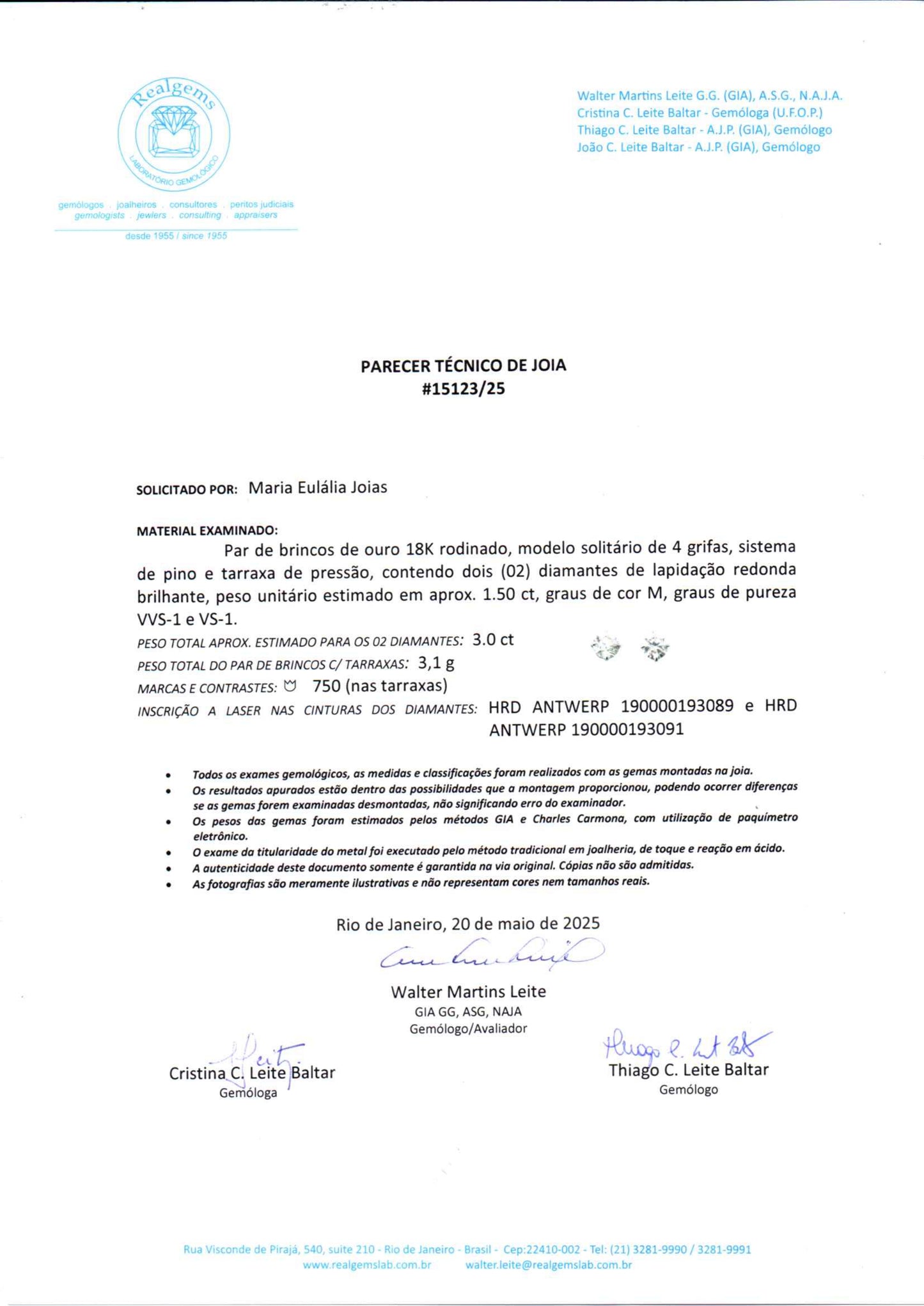 Brinco Solitário 305 | Diamante e Ouro Branco