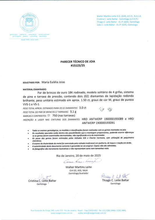 Brinco Solitário 305 | Diamante e Ouro Branco