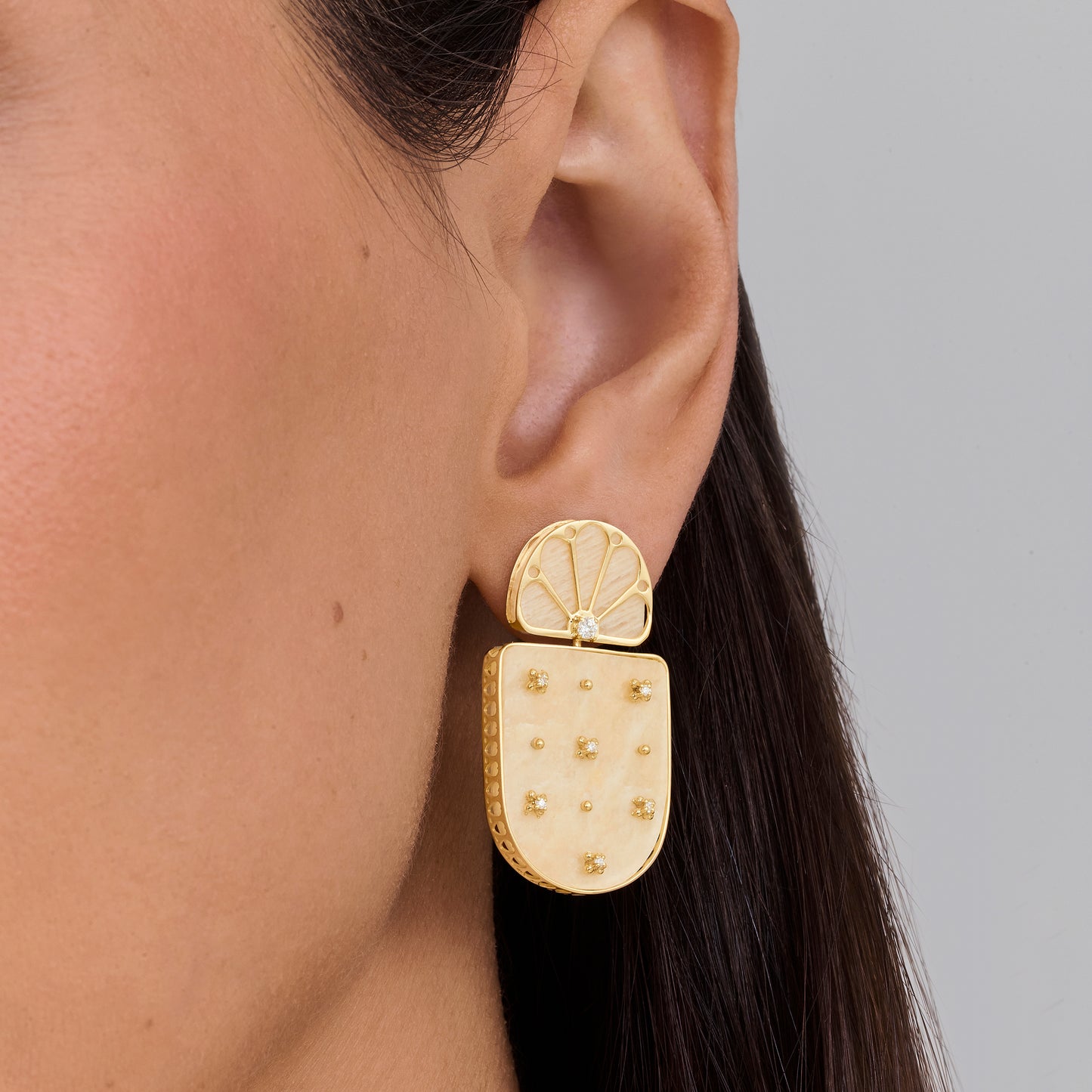 Brinco Fillare | Amazonita, Brilhantes e Ouro Amarelo