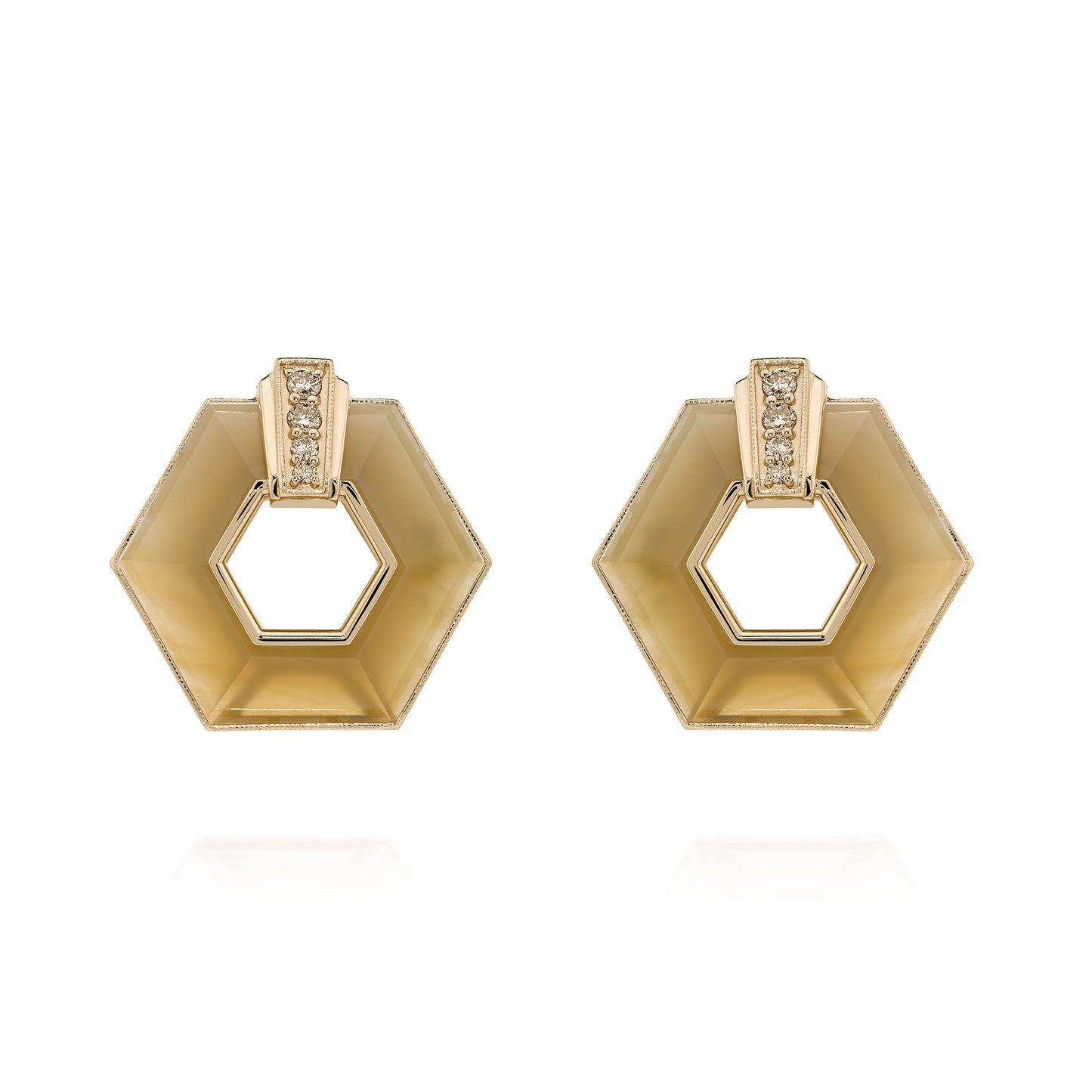 Brinco Finestra | Ágata, Diamantes Brown e Ouro Chamapanhe