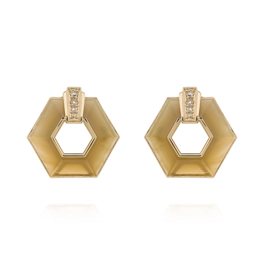 Brinco Finestra | Ágata, Diamantes Brown e Ouro Chamapanhe