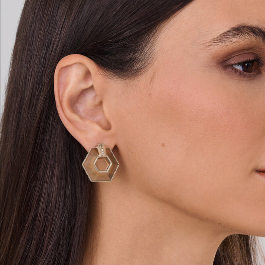 Brinco Finestra | Ágata, Diamantes Brown e Ouro Chamapanhe