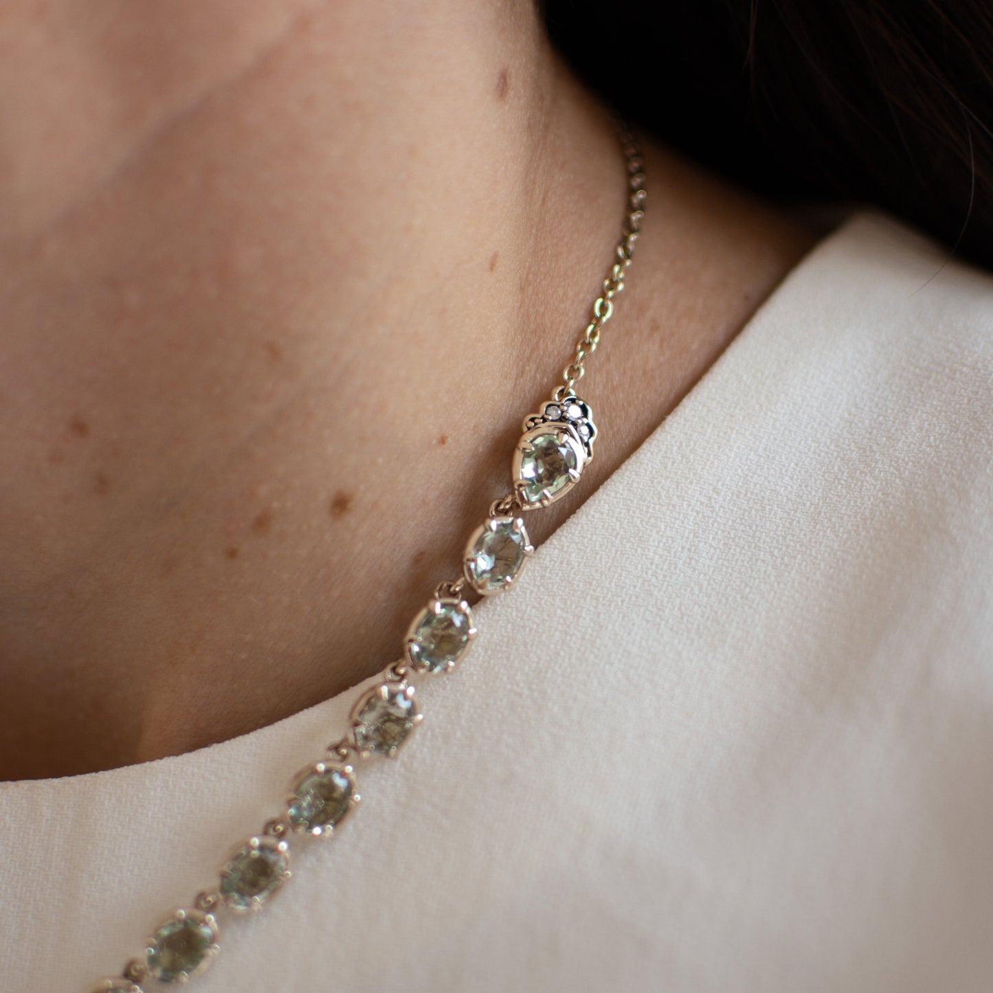 Colar Presto | Prasiolitas, Ouro Champanhe e Ródio Negro