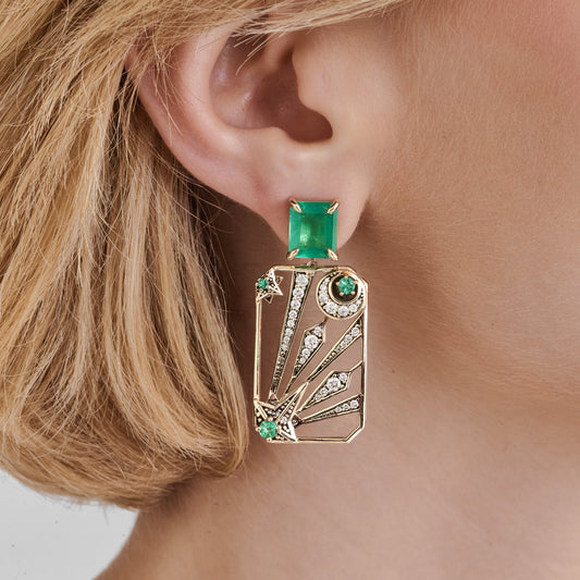 Brinco Luce | Esmeraldas, Brilhantes e Ródio Negro