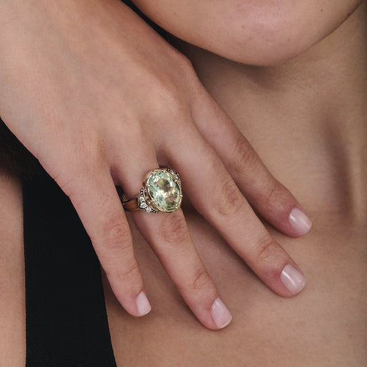 Anel Opus | Prasiolita, Brilhantes e Ródio Negro