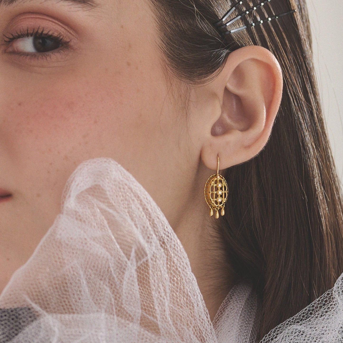 Brinco Alençon | Ouro Amarelo e Brilhantes