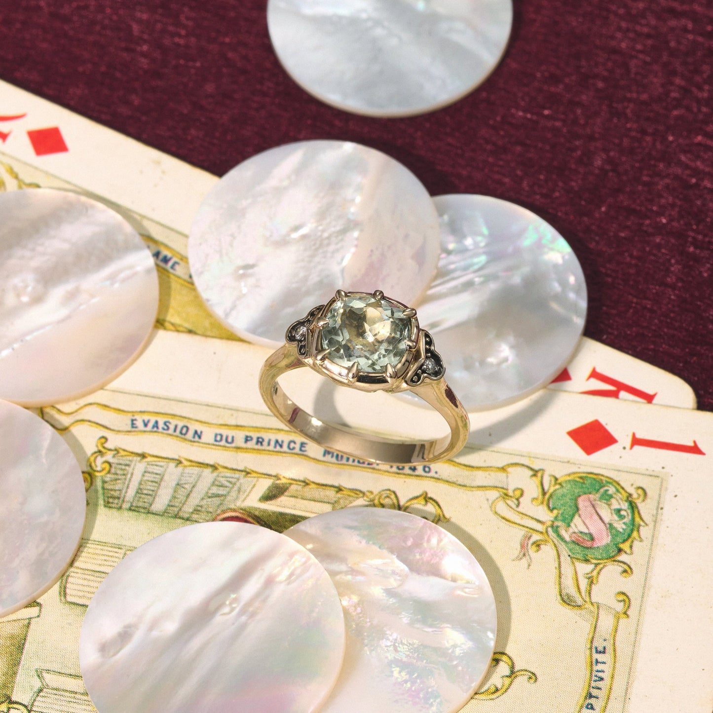 Anel Ária | Prasiolita, Brilhantes e Ródio Negro