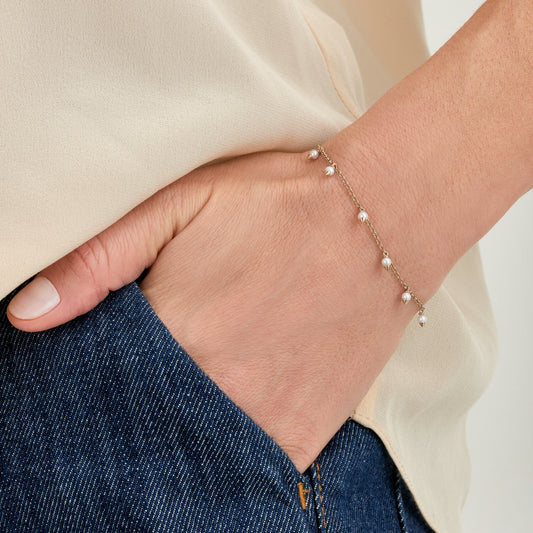 Pulseira Peônia | Ouro Champanhe e Pérolas