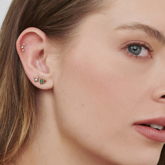 Stud Meia-Lua | Brilhantes e Ouro Champanhe