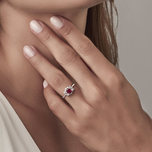 Anel Flor de Rubi 085 | Rubi e Diamantes