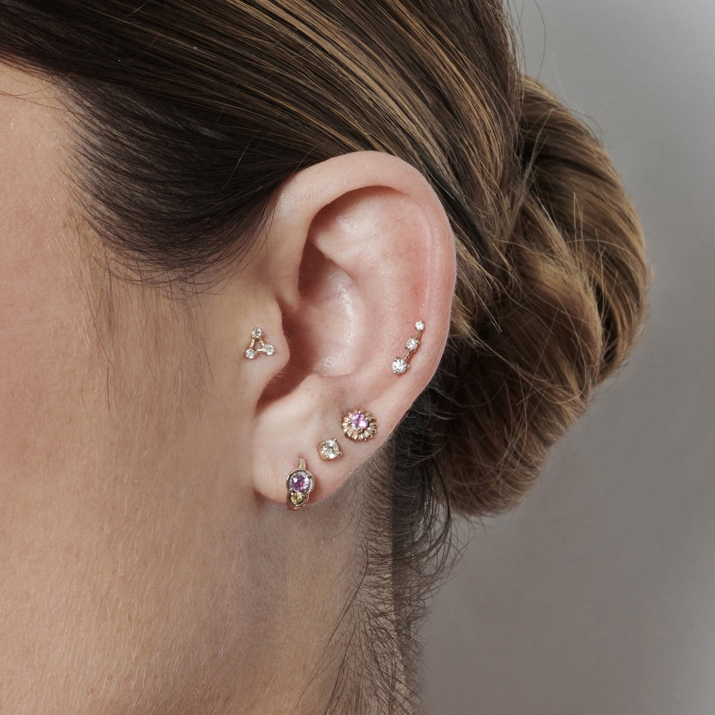 Mini Stud Brilhante M | Brilhante e Ouro Champanhe