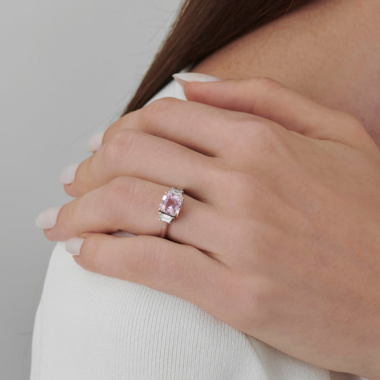 Anel de Kunzita 223 | Kunzita e Diamantes