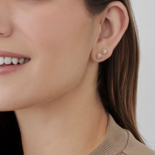 Brinco Antonieta Mini | Safiras Rosas e Ouro Champanhe