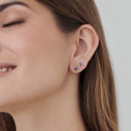 Brinco Nazar Mini | Safira Azul e Ouro Champanhe