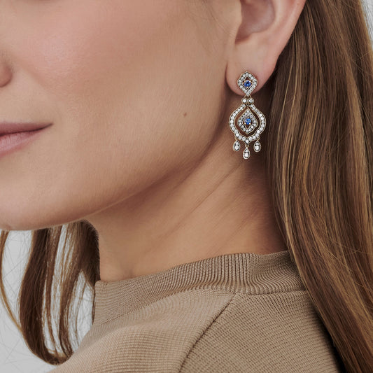 Brinco Ask | Safiras Azuis, Brilhantes e Ródio Negro