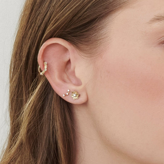 Mini Stud Meia Lua | Brilhantes e Ouro Champanhe