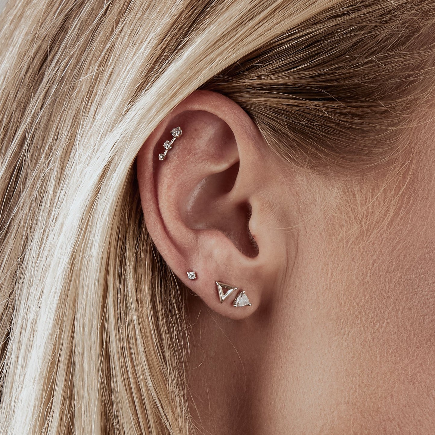 Mini Stud Brilhante P | Brilhante e Ouro Champanhe