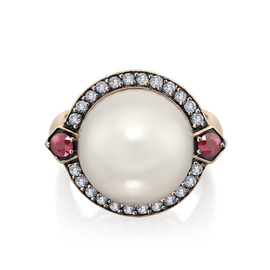 Anel Lilac | Pérola, Rubi, Brilhantes e Ródio Negro