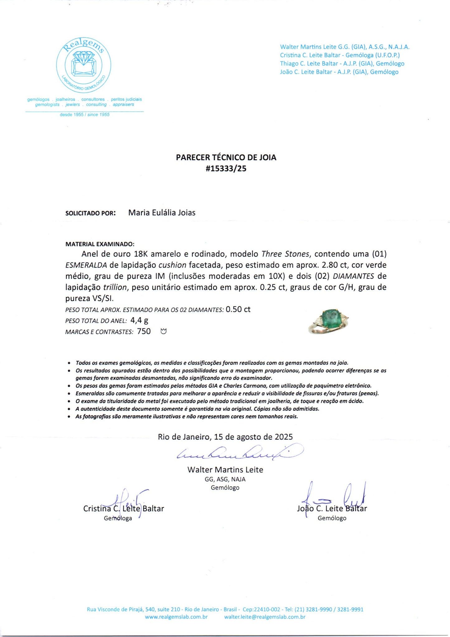 Anel de Esmeralda 281 | Esmeralda e Brilhantes