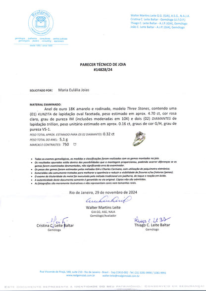 Anel de Kunzita 468 | Kunzita e Diamantes