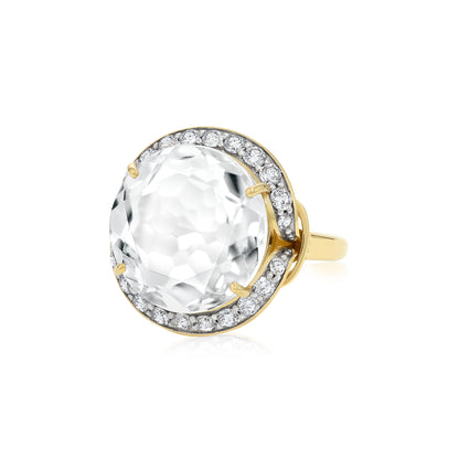 Anel Ocaso | Quartzo Incolor, Ouro Amarelo e Brilhantes