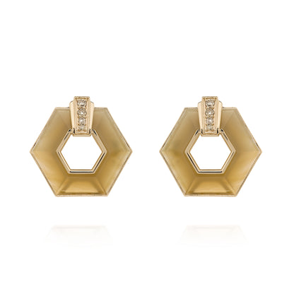 Brinco Finestra | Ágata, Diamantes Brown e Ouro Chamapanhe