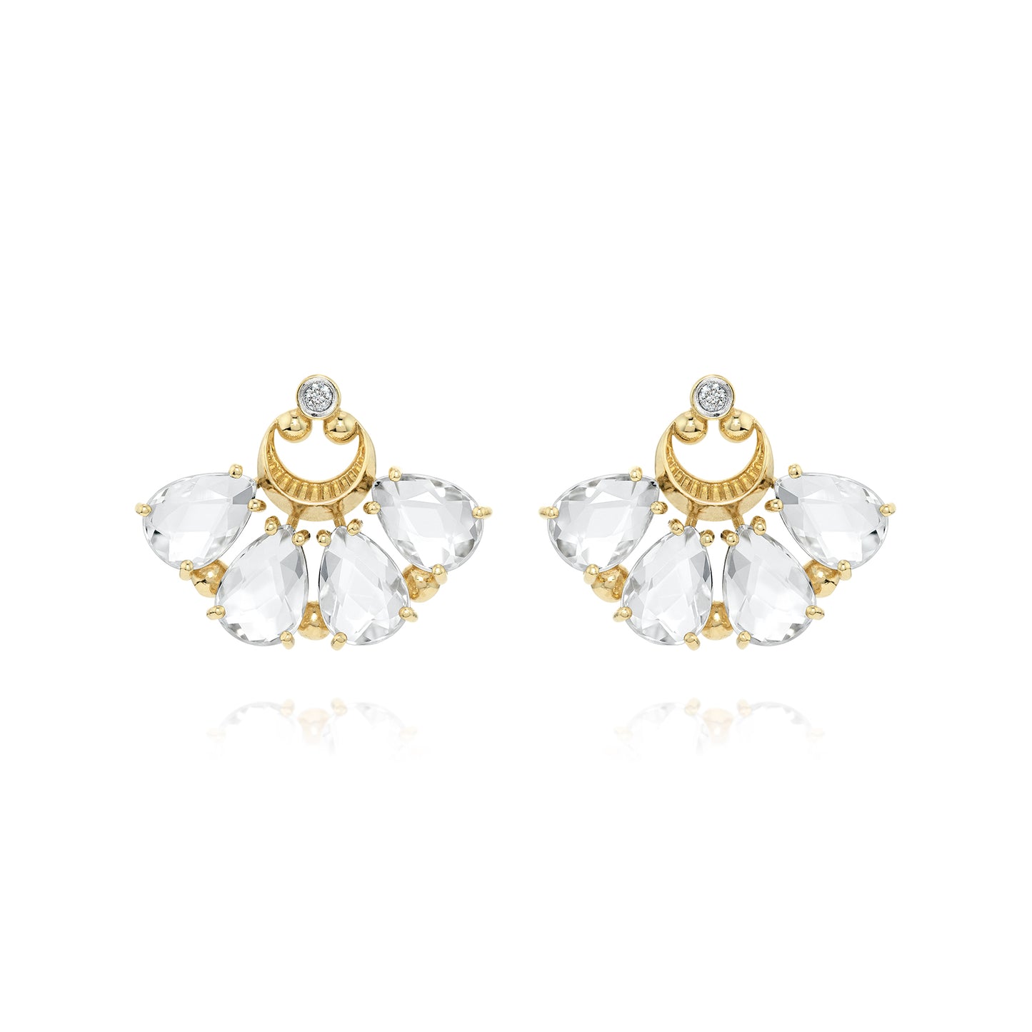 Brinco Flabelo | Quartzo Incolor, Ouro Amarelo e Brilhantes