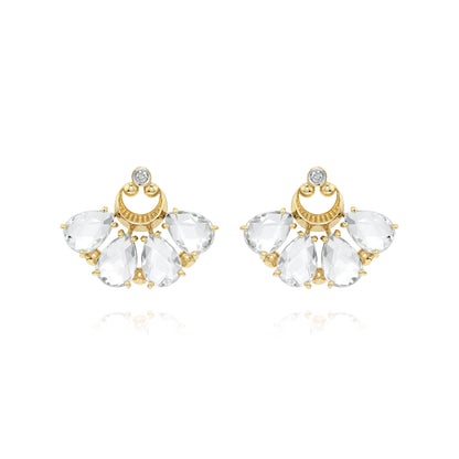 Brinco Flabelo | Quartzo Incolor, Ouro Amarelo e Brilhantes
