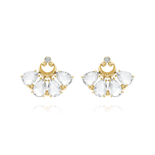 Brinco Flabelo | Quartzo Incolor, Ouro Amarelo e Brilhantes