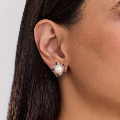 Brinco Lilac | Pérola, Rubi, Brilhantes e Ródio Negro