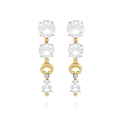 Brinco Soleá | Quartzo Incolor, Ouro Amarelo e Brilhantes