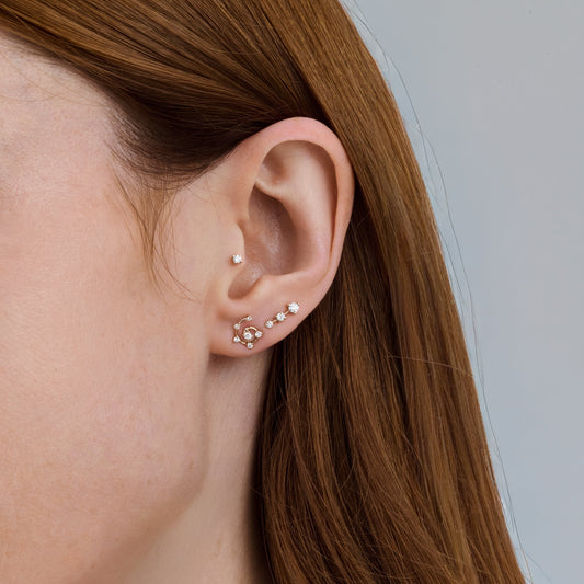 Stud Órbita | Ouro Champanhe e Brilhantes