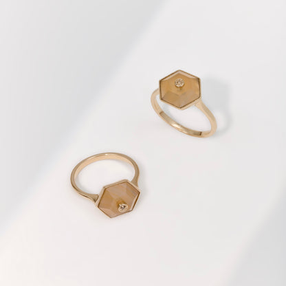 Anel Linea | Ágata, Brilhante e Ouro Champanhe