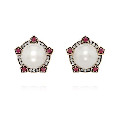 Brinco Lilac | Pérola, Rubi, Brilhantes e Ródio Negro