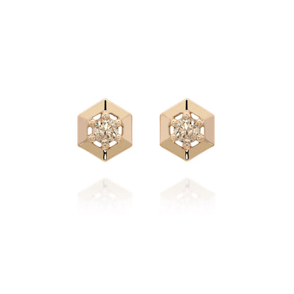 Brinco Deco Mini | Diamantes Brown e Ouro Champanhe